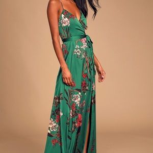 Lulus Still the One Emerald Green Floral Maxi